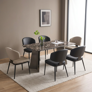 Modern Rectangle Marble Dining Table Set <b>6</b> Seats Metal Legs Durable & Waterproof Stable Design Dining Room Furniture - Product Image 2