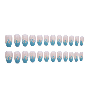 <span class=keywords><strong>Uñas</strong></span> Postizas Blue Flame, Forma Ataúd Mediana, Diseño <span class=keywords><strong>de</strong></span> <span class=keywords><strong>Fuego</strong></span> Nude, Cobertura Completa, Reutilizables, para Mujeres, Uso Diario, Fiestas, Citas - Product Image 4