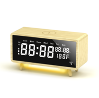 Multifunctionele houten telefoonstandaard met 15W snel draadloos opladen, digitale wekker, dimbare LED nachtlamp en LED indicator voor de slaapkamer