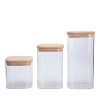 Pot de conservation alimentaire carré en verre borosilicate de 0,5 à 1 L avec couvercle hermétique en bambou, résistant à la chaleur, empilable, pour cuisine et garde-manger