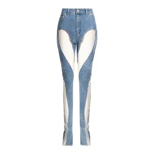 TWOTWINSTYLE Jeans das Mulheres Sexy Irregular Mesh Patchwork Slit Jeans Para As Mulheres 2022