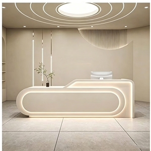 CR168 Minimalist Artistic Reception Counter Smooth Matte MDF Service Desk with Built-in LED Modern Cashier Checkout Counter - Product Image 2