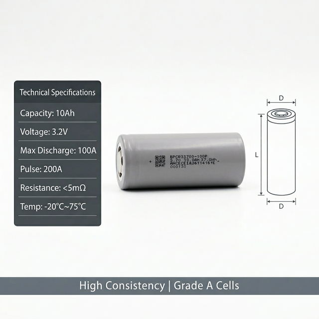 New 32700 Lithium Battery 10Ah 3.7V 100A High Power Lithium Cell for EV Solar Storage System