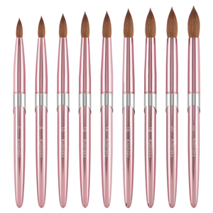 Ensemble de pinceaux à ongles en acrylique Kolinsky de luxe, 9 tailles, manche en résine rose pailletée pour extension d'ongles en poudre - Product Image 1