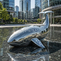 Sculpture de baleine moderne en acier inoxydable 304/316 sur mesure, 200 cm, art métallique abstrait, statue, décoration de fontaine de hall d'hôtel, aménagement paysager