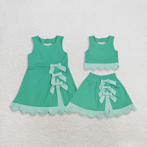 Nouvel ensemble décontracté 2 pièces pour filles : haut sans manches à col Peter Pan festonné et short à motif écossais violet – Tenue d'été - Product Image 4