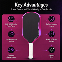 Nouvelle tendance, raquette de pickleball personnalisée en fibre de carbone, grand sweet spot, cadre en graphite, épaisseur 16 mm, raquette pour adultes, tous niveaux