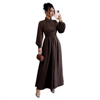 Robe chemise à col bouffant et manches longues boutonnée, style mode simple euro-américain, pour femme, en polyester, collection 2025