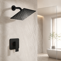 Ensemble de douche encastré noir mat, système de douche carré à effet pluie, mitigeur mural en laiton, fournisseur en gros