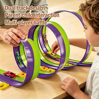 Circuit de course triple boucle 360° de 5 m, violet et vert, double piste de cascades avec 4 voitures à rétrofriction, lanceur de vitesse, jouets cadeaux pour garçons