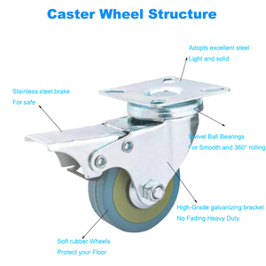 Rueda Giratoria de 3 Pulgadas <span class=keywords><strong>con</strong></span> <span class=keywords><strong>Base</strong></span> de Acero, Capacidad de Carga de 55 kg, Hecha de Goma para Uso Industrial - Product Image 2