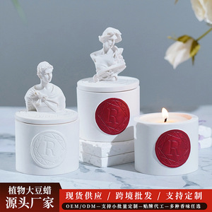Scented Candle With Statue Lid White Round Classic Style For Indoor Decor - Product Image 5
