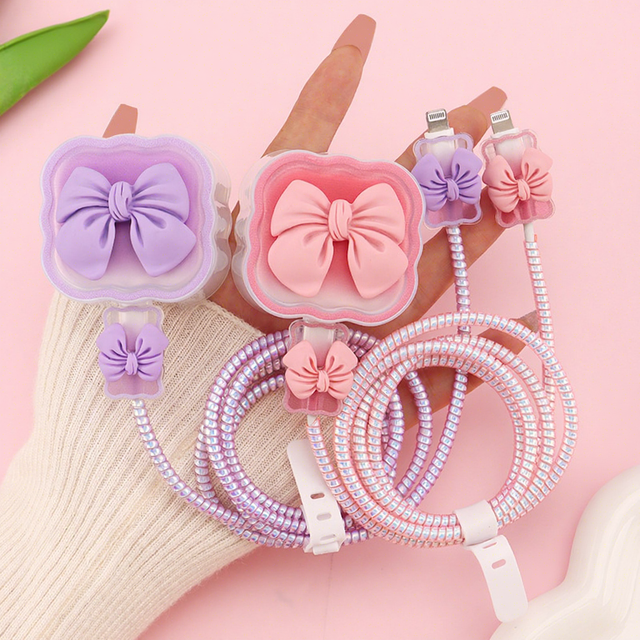 New Wavy Bow Cable Protector for iPhone 20W Charger UK British Three Pins USB Case Wire Cable Saver Phone Protector Wholesale