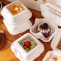 Boîte en pulpe de canne à sucre naturelle biodégradable avec fenêtre transparente, personnalisable, jetable, pour gâteaux, burgers, tiramisu, plats à emporter et déjeuners