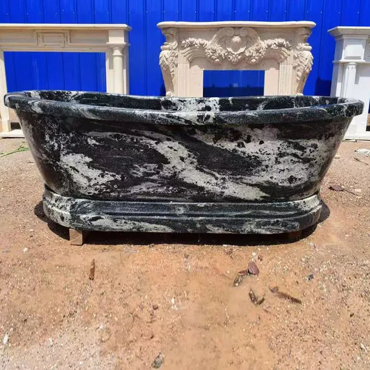 Natural marble carving free standing bathtub