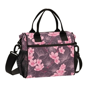 Low MOQ Adult Lunch Bag Cherry Flowers Print Sublimation Lunch Tote Picnic Cooler Bag Insulated Lunch Bag with Customized Logo - Product Image 1