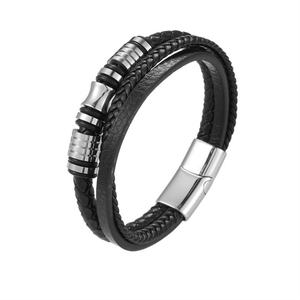 High Quality Wholesale Custom Fashion Stainless Steel Leather <b>Man</b> Bracelet - Product Image 1