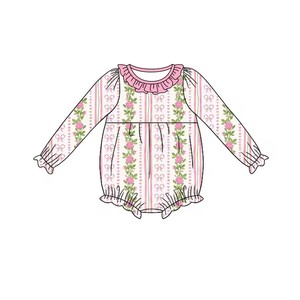 Mono de manga larga con cuello con volantes y estampado floral dulce para bebé niña, con lazo de corazón de San Valentín y estampado de burbujas - Product Image 2