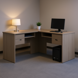 Escritorio de Oficina en Forma de L Raleigh de 60x60 Pulgadas con Cajones y Estante, Diseño Moderno para Uso en Oficina en Casa - Product Image 2