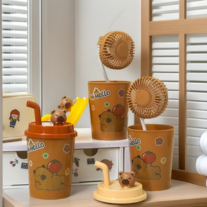 HiHello Cartoon Milk Tea Cup Fan With Adjustable Straw Handheld Rechargeable <b>Battery</b> <b>Operated</b> Portable Desk Fan - Product Image 1