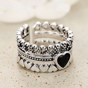 T0845 Heart Shape <b>Black</b> Onyx <b>Rings</b> For <b>Women</b> Pave Setting Gift Fashion Jewelry - Product Image 3