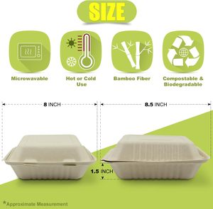 Contenants alimentaires jetables en bagasse 100 % biodégradables et compostables de 1500 ml et 9 pouces, étanches et résistants à la graisse pour le camping - Product Image 4