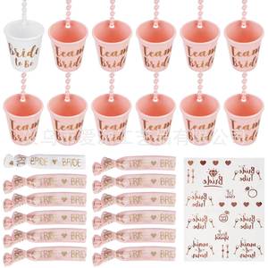 Bracelets et autocollants perlés roses « Équipe de la Mariée » pour fête prénuptiale et anniversaire, 40-60 pièces - Product Image 1