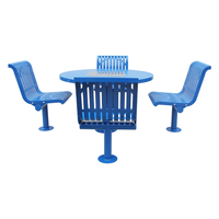 Table de pique-nique ronde en acier commerciale d'extérieur avec chaise école extérieur restaurant jardin patio table à manger en métal et ensemble de chaises
