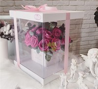 Bouquets en gros, ensemble de grandes fleurs fraîches blanches, boîte cadeau, emballage de roses, boîte de livraison de fleurs avec poignée en ruban pour la Saint-Valentin
