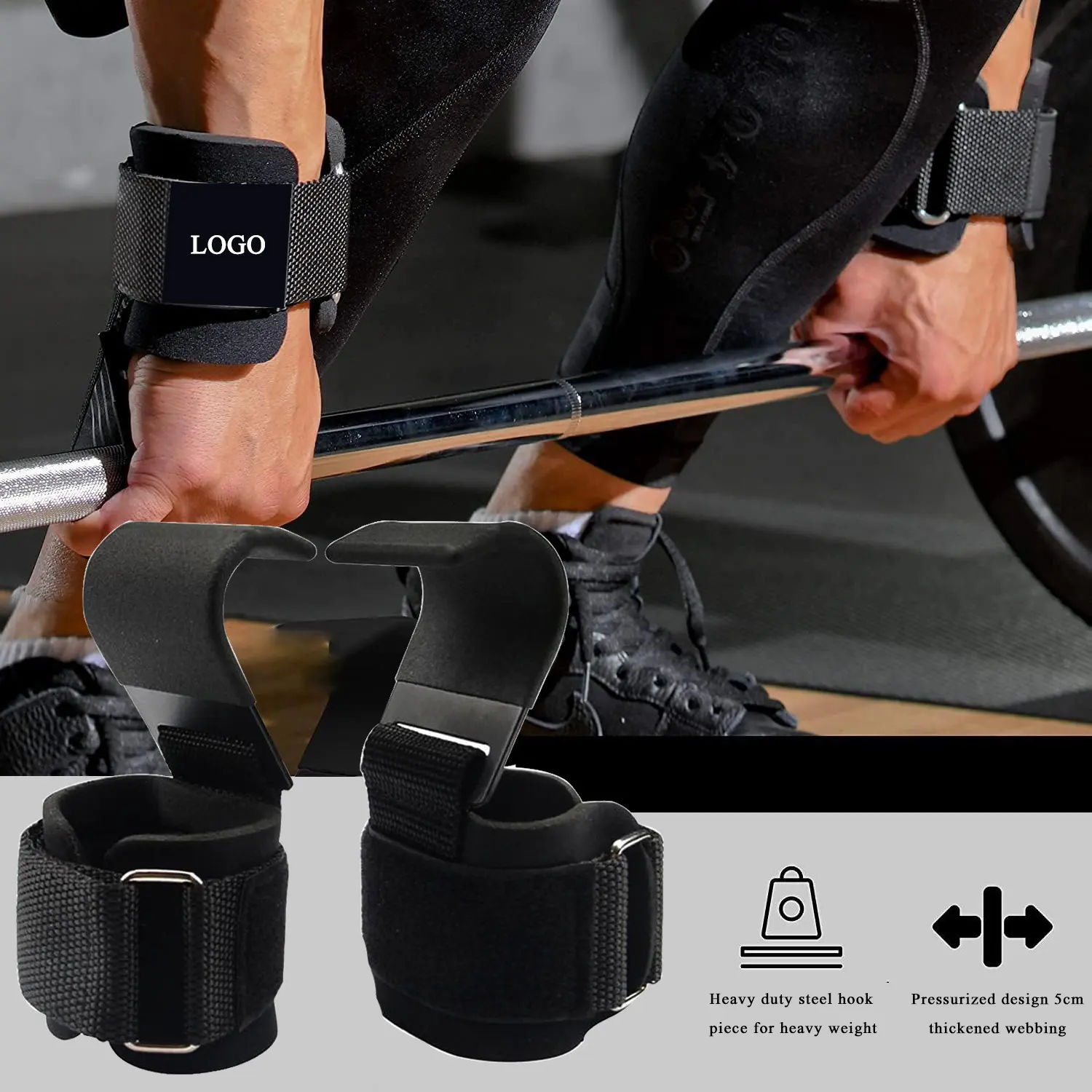 Heavy Duty Hand Grip Support Muñequeras Ganchos de levantamiento de pesas para hombres y mujeres