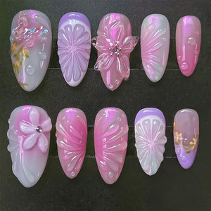 TSZS 24 Pezzi Unghie Finte a Mandorla di Media Lunghezza, con Fiori 3D Rosa Dolce, Copertura Completa, Unghie Finte Riutilizzabili con Perle - Product Image 4