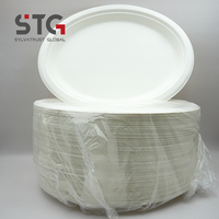 Assiette jetable ovale en bagasse compostable STG de 12,5 pouces pour fêtes et mariages, certifiée BRCGS, couleur et logo personnalisables