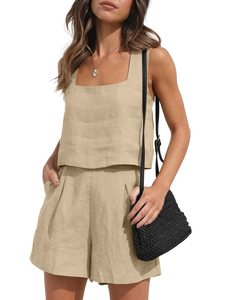 <span class=keywords><strong>Abbigliamento</strong></span> in <span class=keywords><strong>lino</strong></span> da <span class=keywords><strong>donna</strong></span> 2 pezzi pantaloncini sportivi Casual in <span class=keywords><strong>lino</strong></span> Top 2023 moda <span class=keywords><strong>abbigliamento</strong></span> estivo Set vacanze estive - Product Image 3