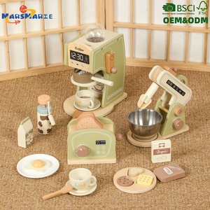 Nouveaux ensembles de jeux d'imitation pour enfants, jouets de cuisine en bois de simulation personnalisés pour enfants, <span class=keywords><strong>grille</strong></span>-<span class=keywords><strong>pain</strong></span>, mixeur, machine à café pour filles et enfants - Product Image 1