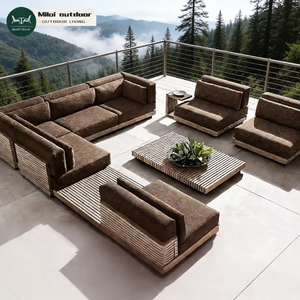 Ensemble de canapés en teck d'extérieur moderne, résistant aux intempéries, pour villa, cour, hôtel - Product Image 1