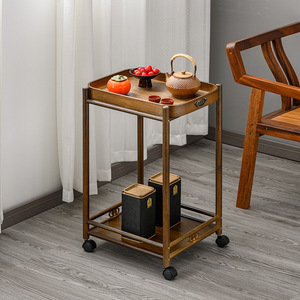 โต๊ะข้างไม้ไผ่มีล้อ รถเข็นชาอเนกประสงค์สำหรับใช้ในบ้านเป็นโต๊ะกาแฟ - Product Image 1
