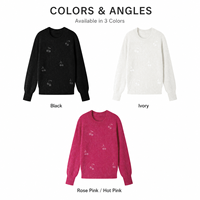 Pull en tricot brodé fuchsia pour femme, col rond, manches longues, fabricant sur mesure
