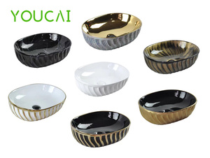 Lavabo de comptoir de haute qualité en forme de spirale Lavabo Art or blanc Lavabo de salle de bain en céramique au design en forme de <span class=keywords><strong>Lotus</strong></span> - Product Image 5