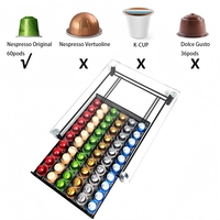 Nouvelle boîte de rangement pour 60 capsules Nespresso avec couvercle en verre et tiroir, conçue pour la série originale de machines à café domestiques