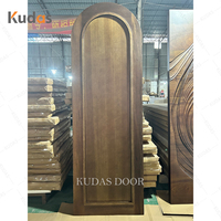 Porte ronde en bois massif avec cadre, design traditionnel américain en chêne rouge et noyer, pour la maison résidentielle