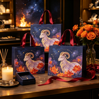 Sac en papier haut de gamme à thème zodiacal avec poignée en ruban gaufré 3D, sac de shopping écologique personnalisé avec logo imprimé