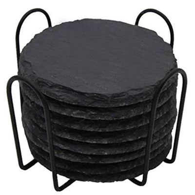 Wholesale Black Slate Coaster Set Slate Dinnerware Laser Printing Slate Coaster