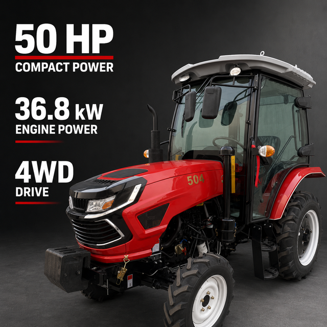 50HP 4WD Compact Utility Tractor with Cab 8F+8R Transmission and PTO