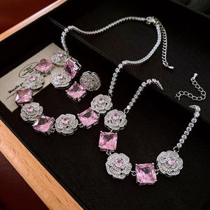 Fashion Jewelry <b>Set</b> Platinum Plated Amethyst Zircon Necklace <b>Bracelet</b> Earrings Ring <b>Set</b> Elegant Sparkling Design Luxury Trendy - Product Image 1