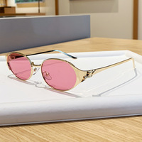 Lunettes de soleil ovales vintage 2026 pour femme, monture métallique de luxe avec décor léopard, verres teintés rose UV400, petites lunettes de soleil rondes rétro