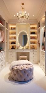 Table de toilette moderne de luxe avec miroir <span class=keywords><strong>LED</strong></span>, meuble de maquillage personnalisé pour chambre à coucher, projet hôtelier, fourniture directe usine - Product Image 6