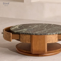 Table basse moderne en marbre vert, table basse ronde de luxe en bois de palissandre avec tiroirs de rangement, mobilier de villa