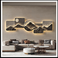 Décoration murale LED en cristal de montagne noir et gris, paysage panoramique à cinq panneaux pour salon, bureau, hôtel, intérieurs modernes
