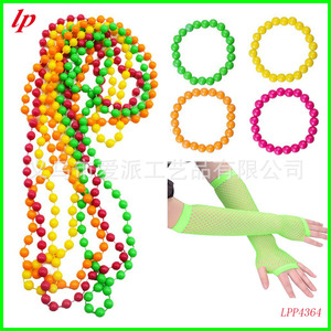 Neon Beaded Necklace <b>Bracelet</b> <b>Set</b> With Fishnet Gloves For Women Party Wear LPP4362 - Product Image 3