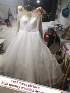 Vestidos de Novia de Gala con Perlas y Cuentas, 2024, Arabia Saudita, Cuello Transparente, Mangas Largas, Vestidos de Novia - Product Image 2